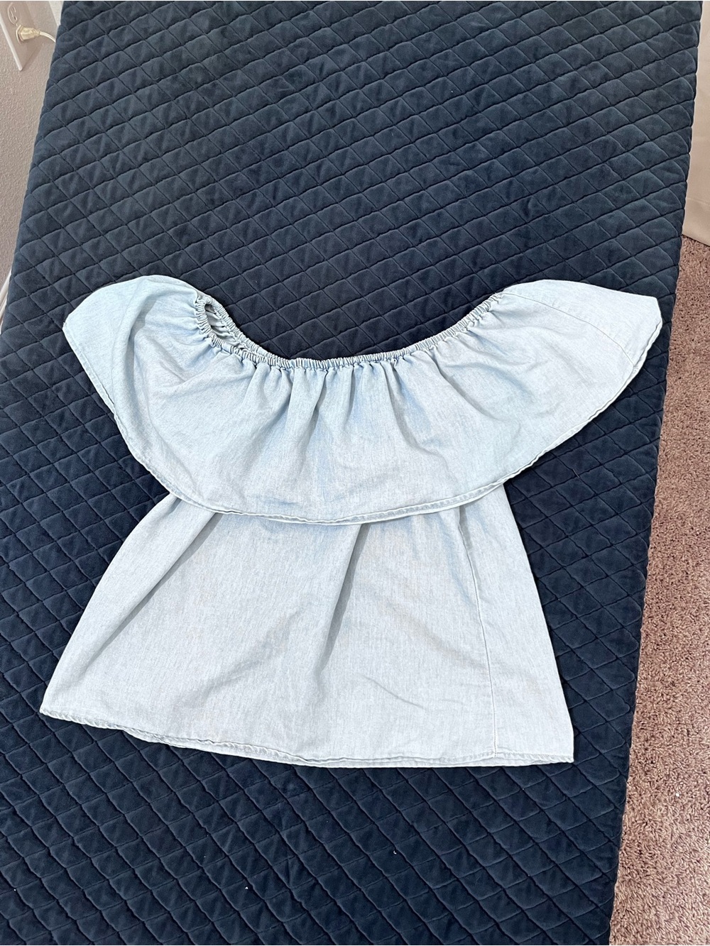 Charlotte Russe Light Wash Denim Off-Shoulder Ruffle Top